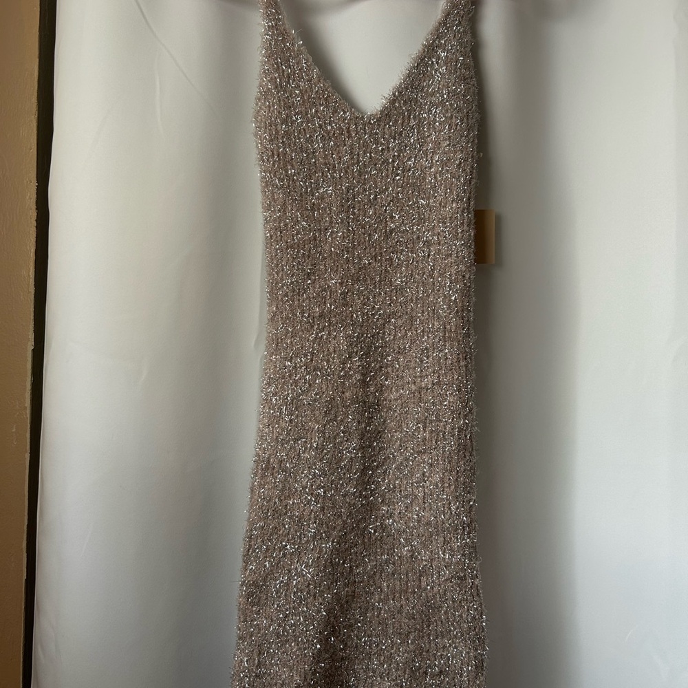 Elegant Silver and Tan Knit Dress